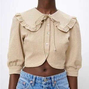 Zara Gingham Peter Pan Collar Button Up Size S